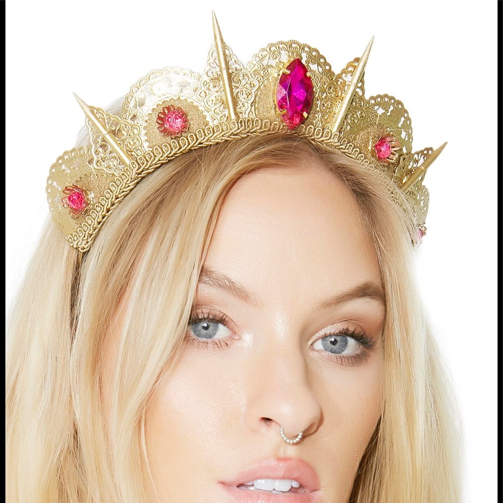 👑DOLLS KILL Pink Gem Filigree Spike Tiara NEW!👑