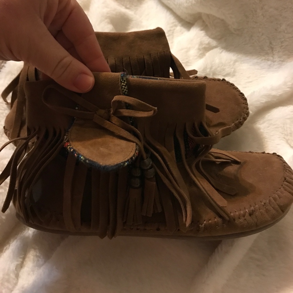 Suede fringe ankle booties with Aztec design 8