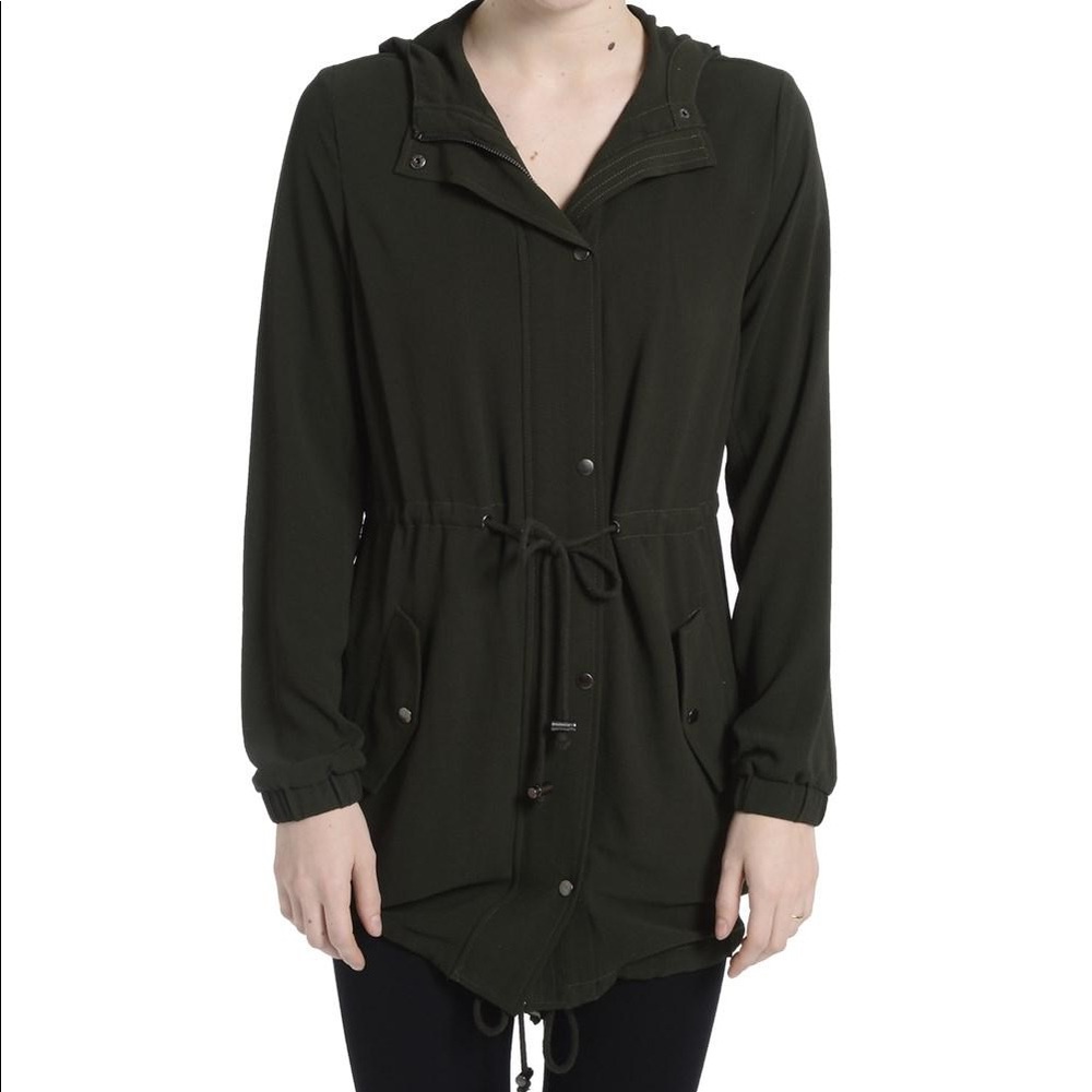 NWOT Romeo & Juliet Couture Sheer Navy Green Parka Blouse