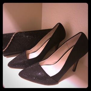 Black Sequin Aldo Heels with Matching Clutch