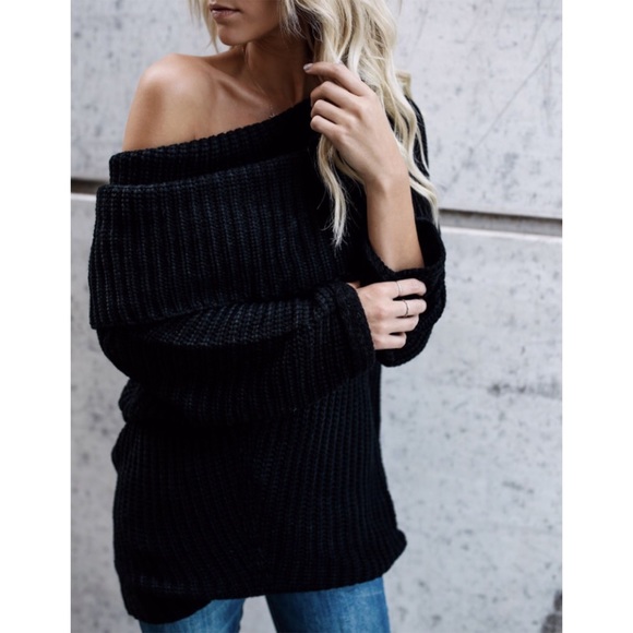 🆕LAST ONE 💔 Carrie Fold Over Sweater Black - Picture 3 of 8