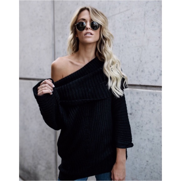 🆕LAST ONE 💔 Carrie Fold Over Sweater Black - Picture 5 of 8