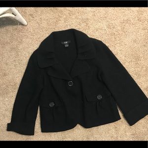 BLACK WOOL PEA COAT CAPE SLEEVE COAT