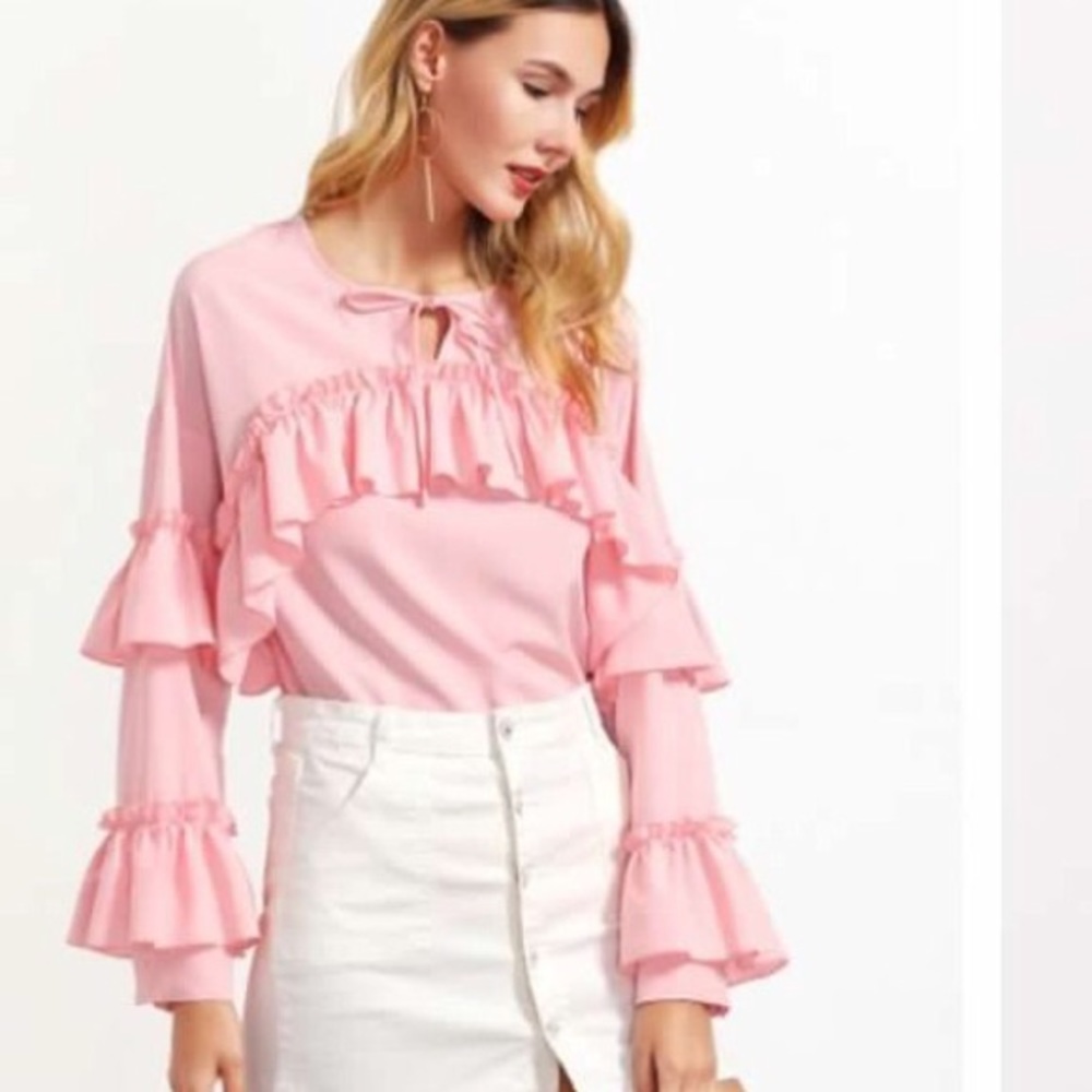 Pink ruffle on trend blouse