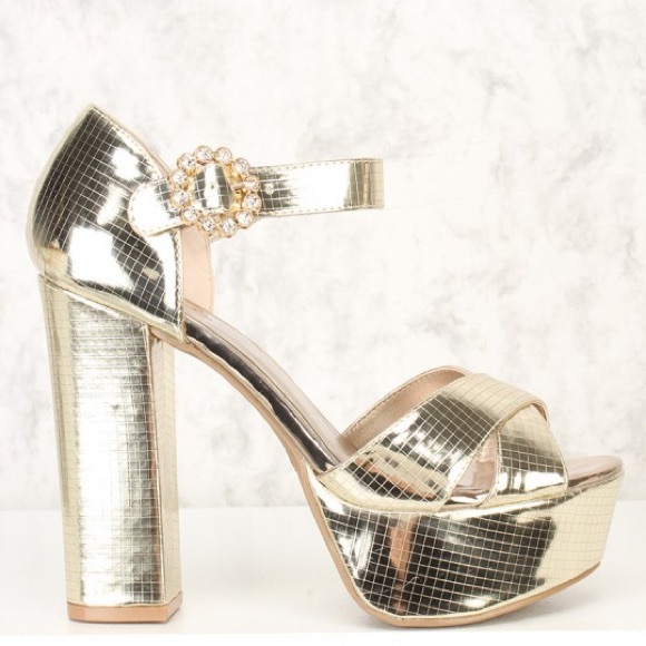 Heel Platform Rhinestone Open Toe - Picture 1 of 2
