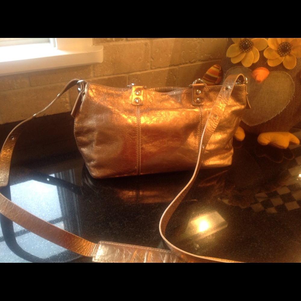 PLinio Visona rose gold leather handbag