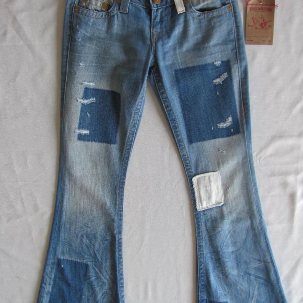 NWT True Religion CARRIE Patch flare Jeans sz 25