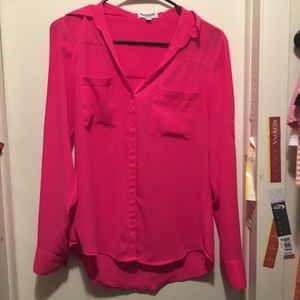 Bright pink sheer dress shirt