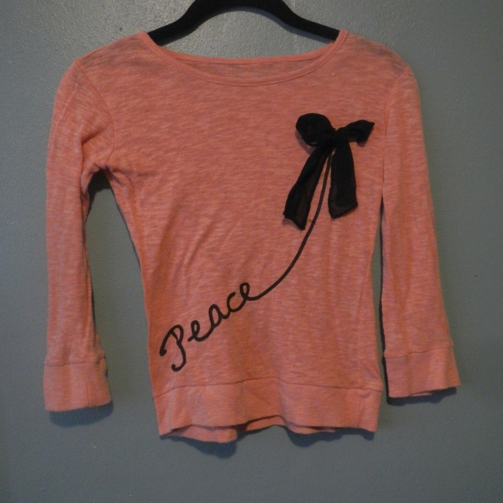 Peach "Peace" shirt with bow