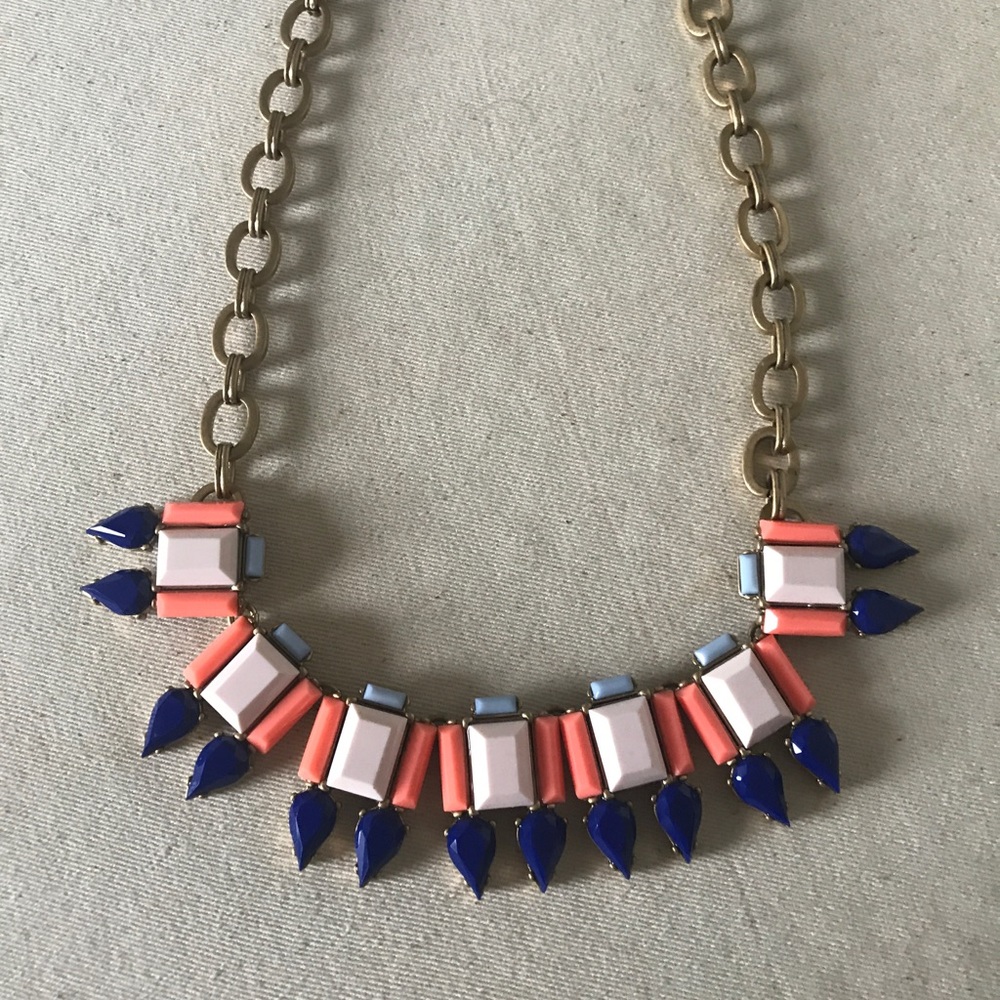 J. Crew necklace blue and pink geometric design