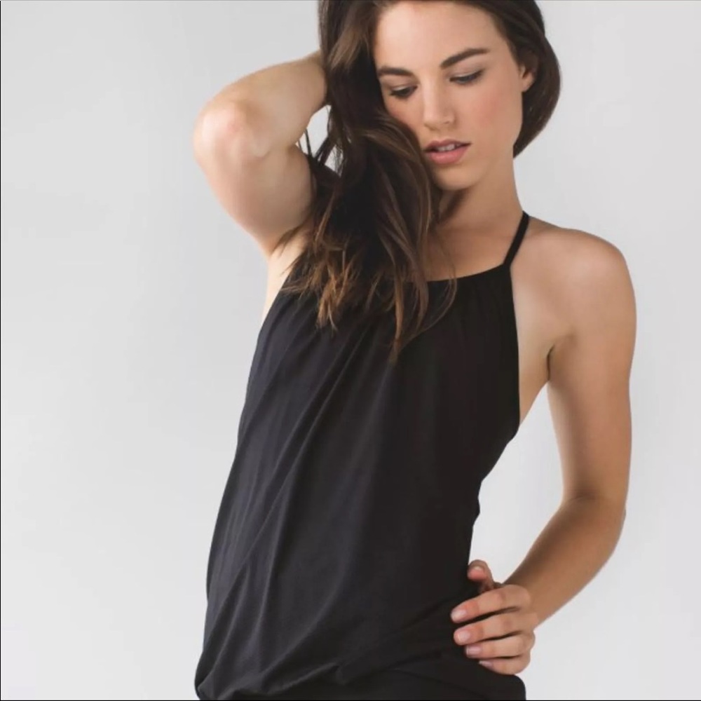 Lululemon sports tank with camo sport bra under