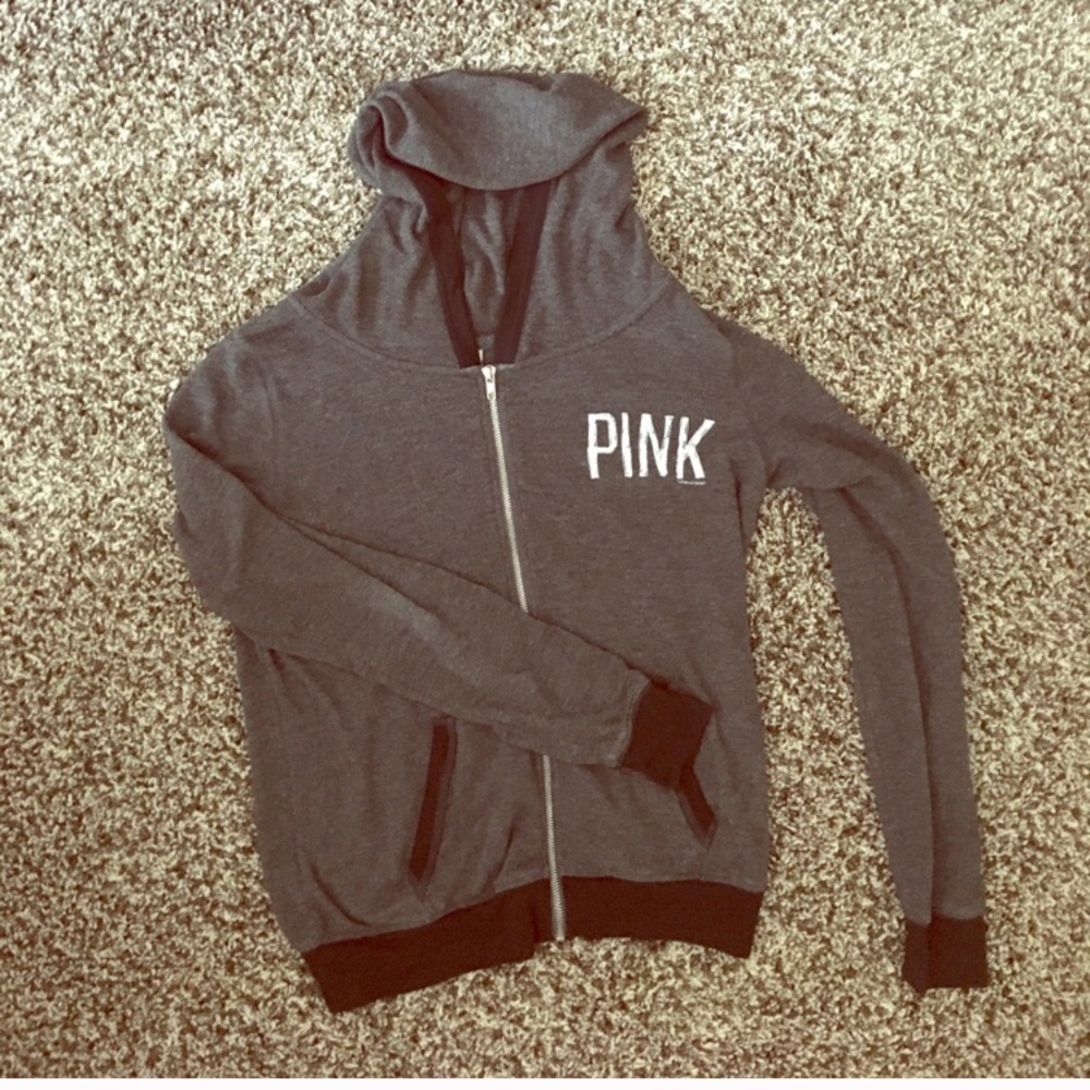 Grey PINK zip up hoodie Medium