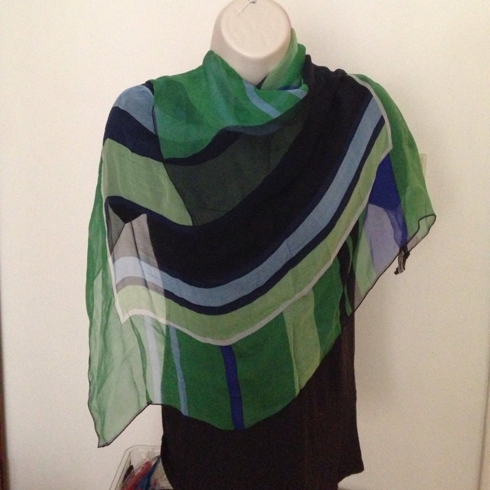 Emporia Armani square sheer colorblock silk scarf