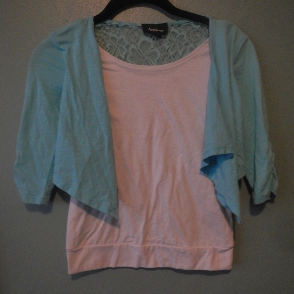 Light blue & white top