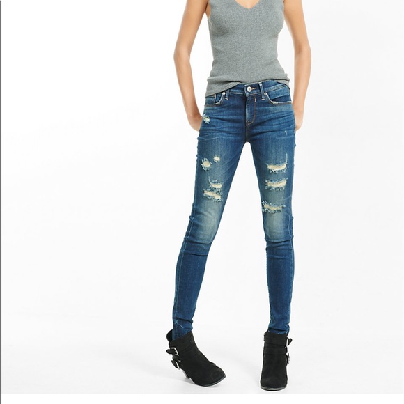 Express mid rise distressed stretch jean legging - Picture 2 of 4
