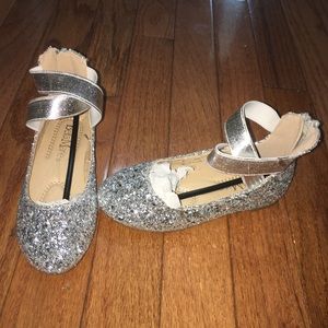 Silver Sparkle Ballet Flat with Ankle Strap