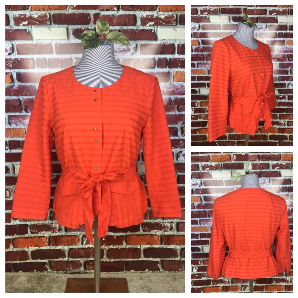 J.CREW ORANGE WOMENS LIGHT JACKET STRIPED BELTED