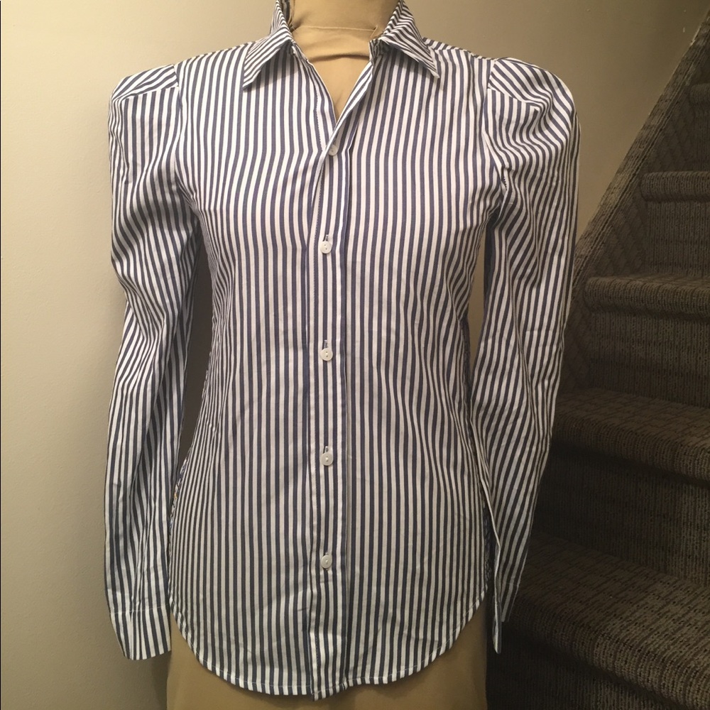 Greyson blue and white stripped button down shirt