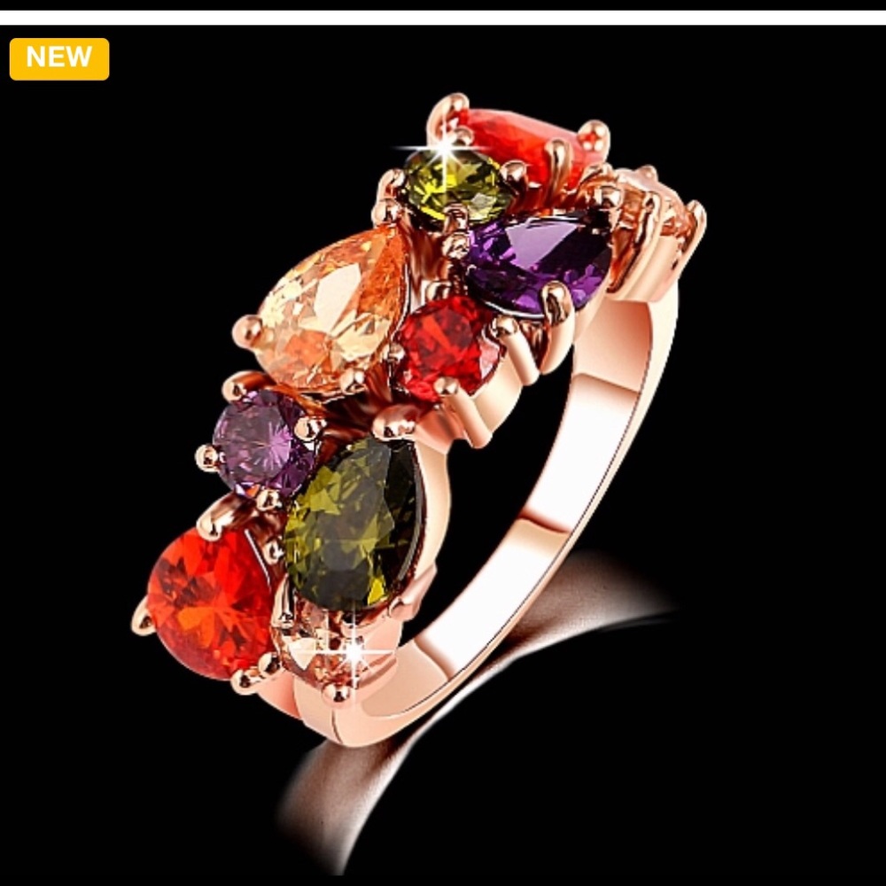 Stunning CZ Multi-Color Gold Plated Ring