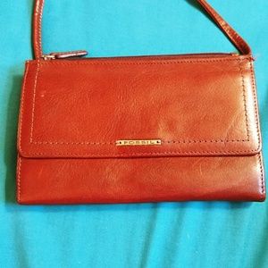 Brown Leather Fossil Wallet Crossbody Purse