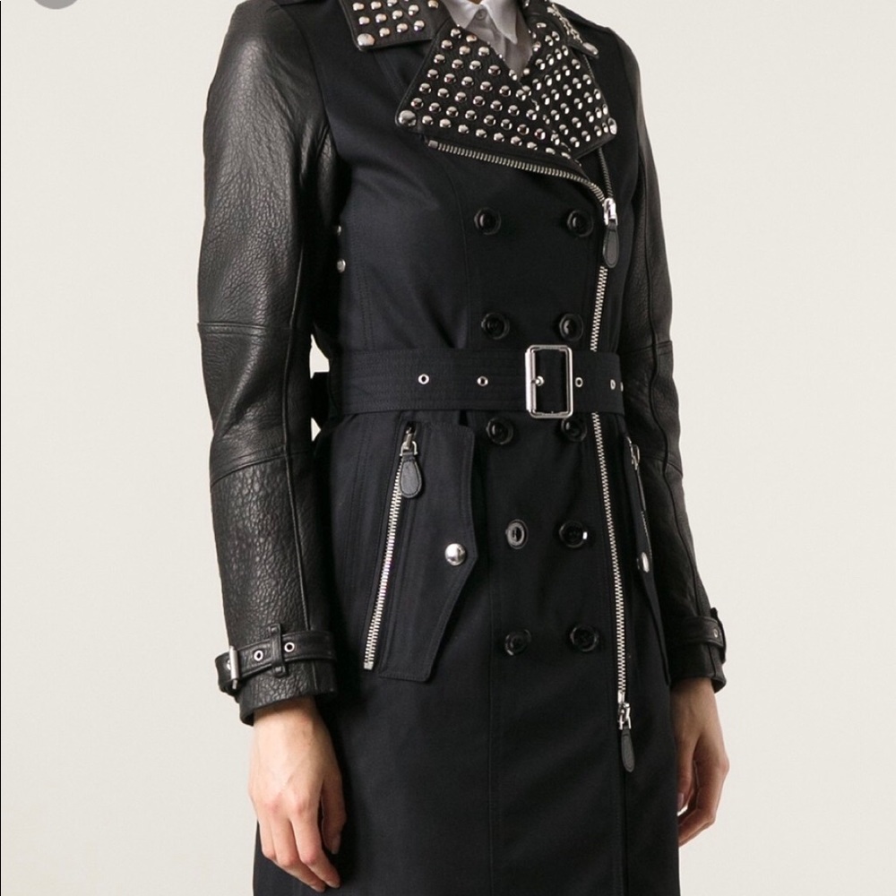 Burberry Brit Leather Sleeve and Studded Trench