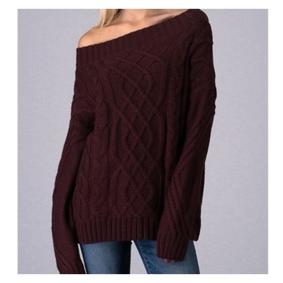 Burgundy Off Shoulder knit sweater - Picture 3 of 6