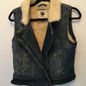 Denim faux fur vest