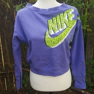 Nike Cropped Girls Sweatshirt Purple Neon Logo