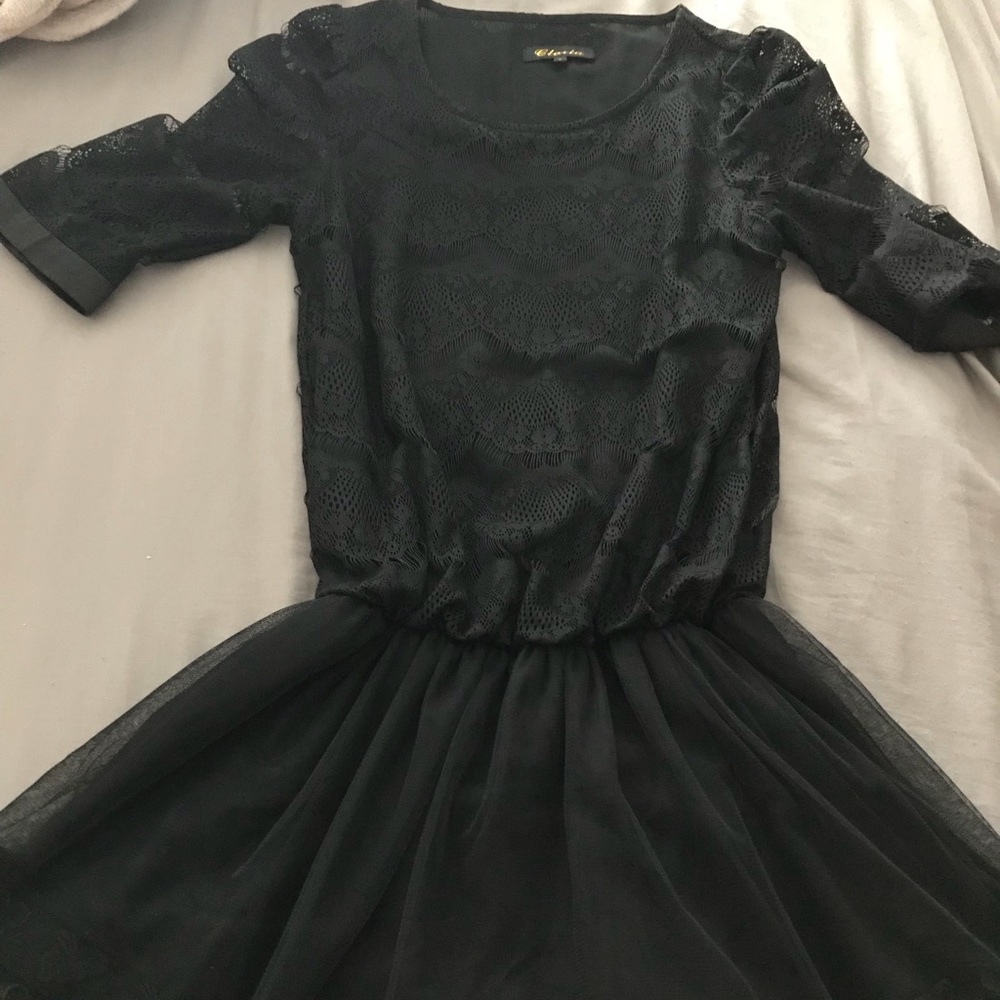 Black scalloped lace dress