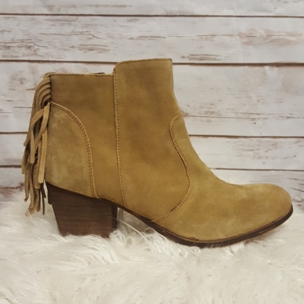 "Espana" leather booties w/ fringe detail - Picture 1 of 8