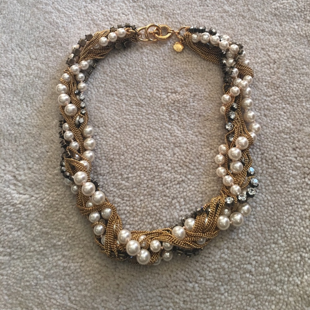 J Crew Necklace, Pearl Gold and Rhinestone