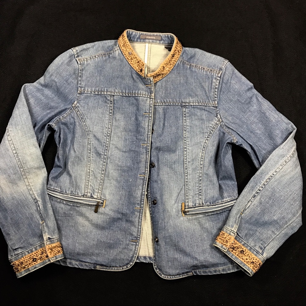 Liz Claiborne Large Jean Jacket w/ beaded collar