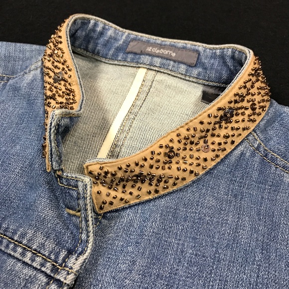 Liz Claiborne Large Jean Jacket w/ beaded collar - Picture 2 of 6