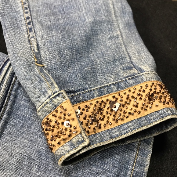 Liz Claiborne Large Jean Jacket w/ beaded collar - Picture 3 of 6