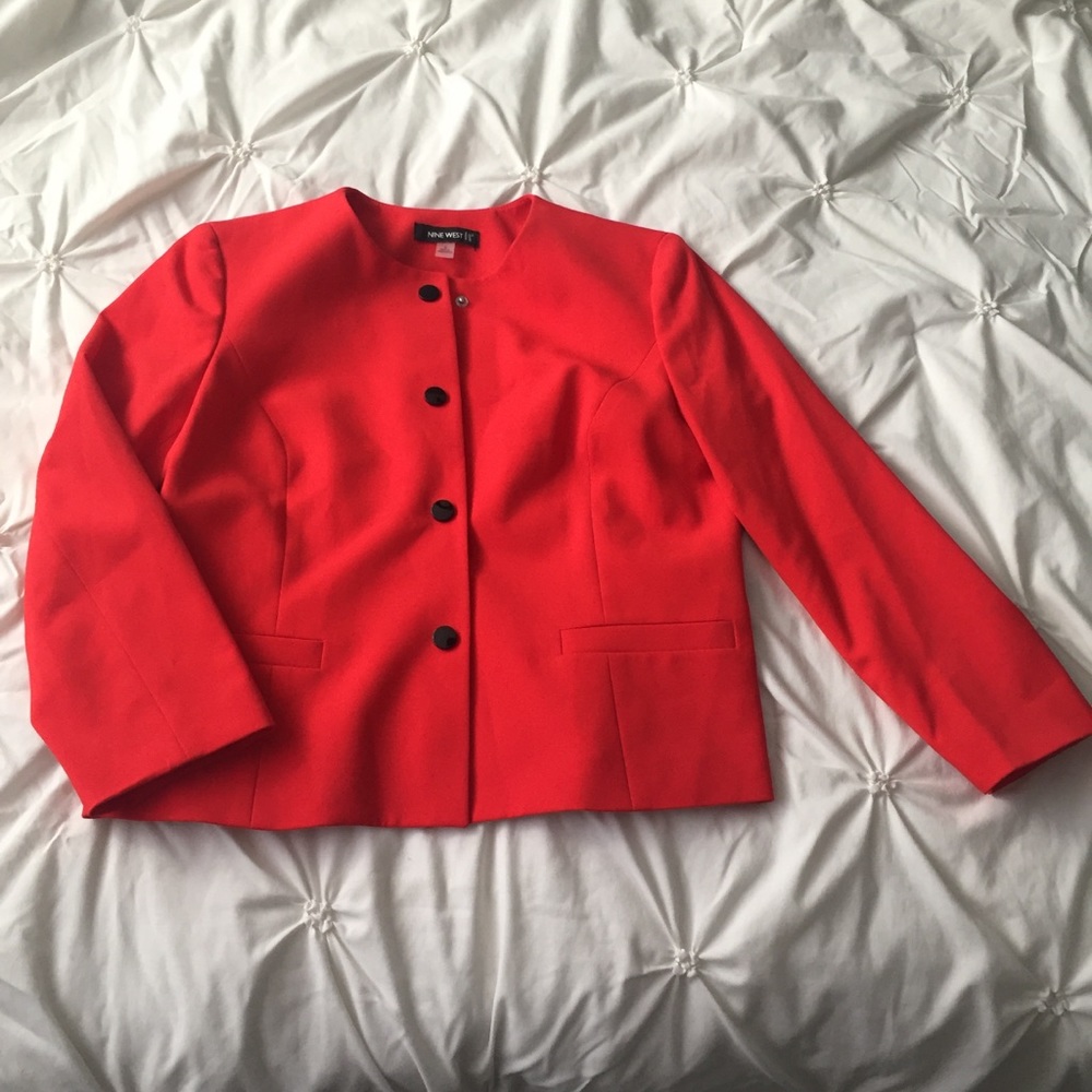 Nine West Red & Black Button Down Blazer Jacket