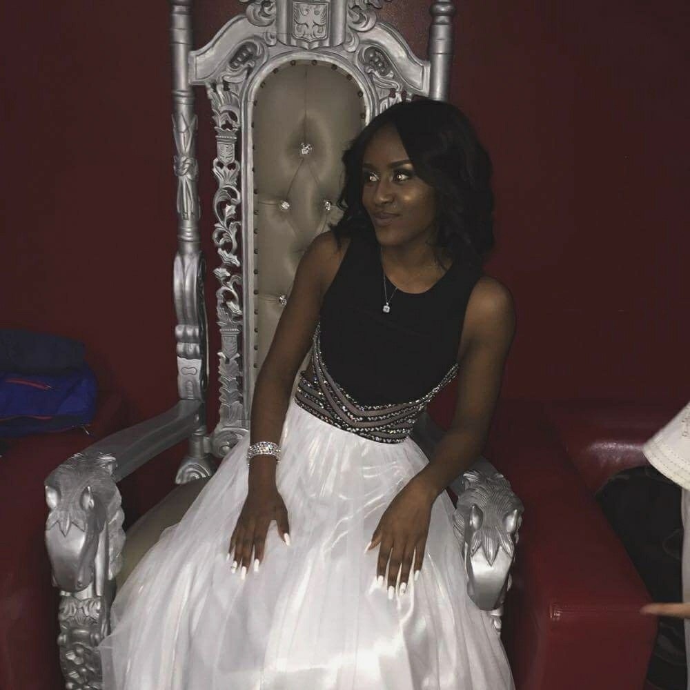 Long black and white gown