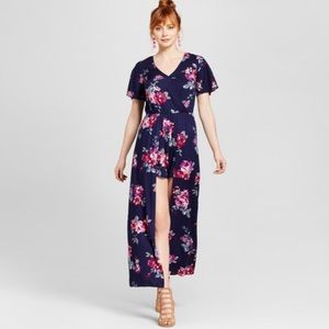 Navy, floral hi low romper