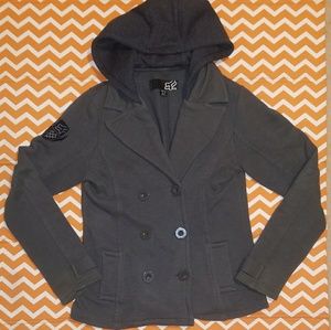 Grey Hooded Button-Up Jacket