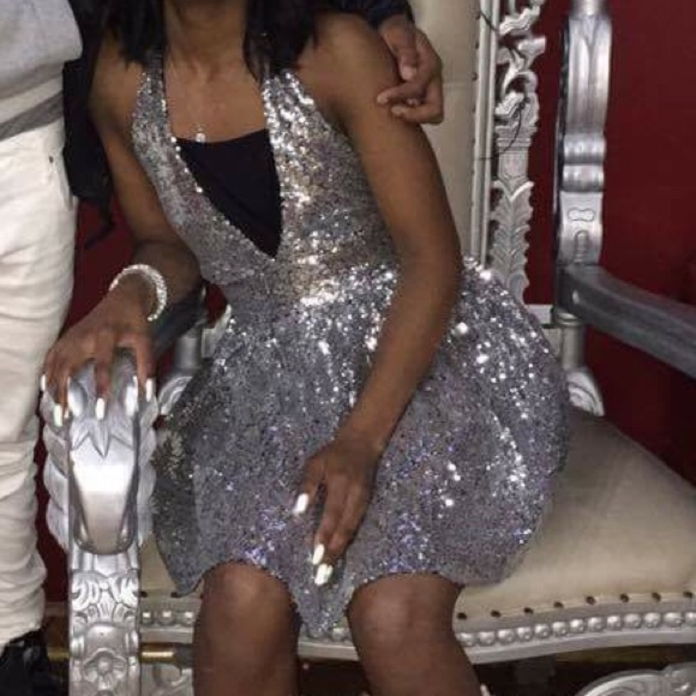 Sparkly Deep V Front and Back Dress