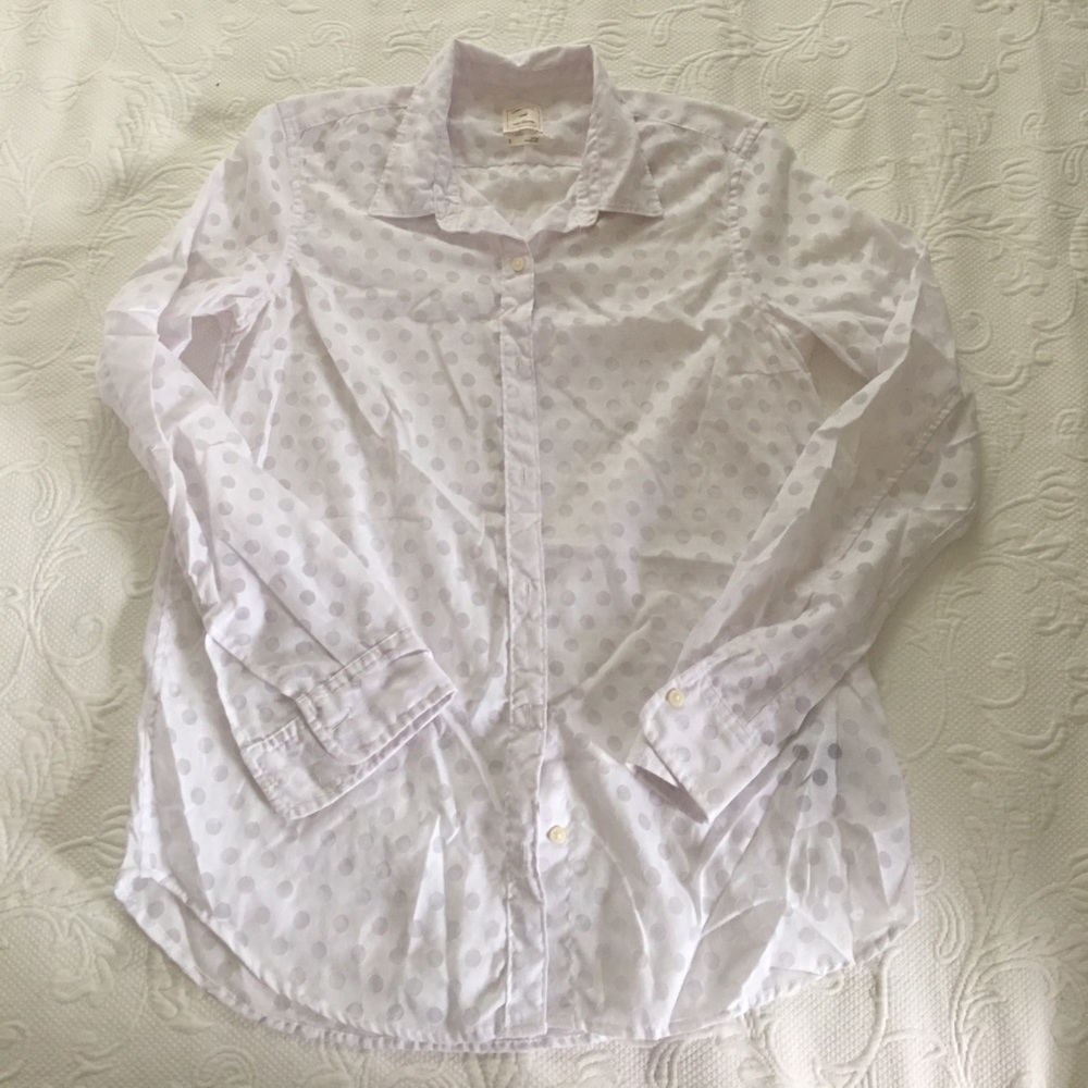 White polka Dot button down blouse