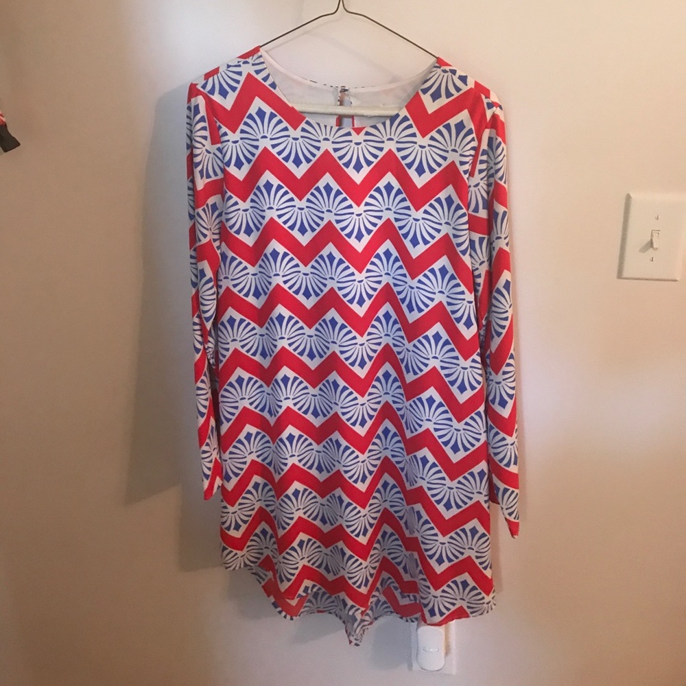 Chevron blue and orange dress