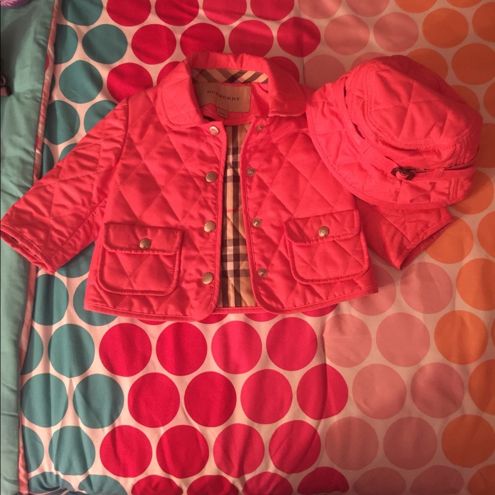 Gently used infant Burberry coat and hat
