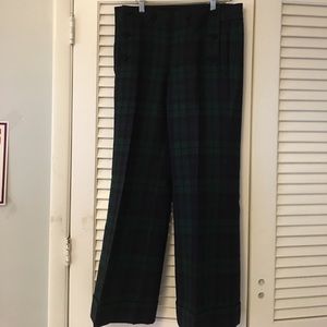 J Crew sailor style black watch plaid trousers