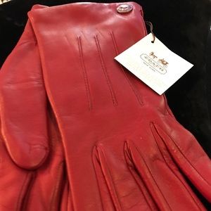 Coach Red Leather, Cashmere Lined Gloves