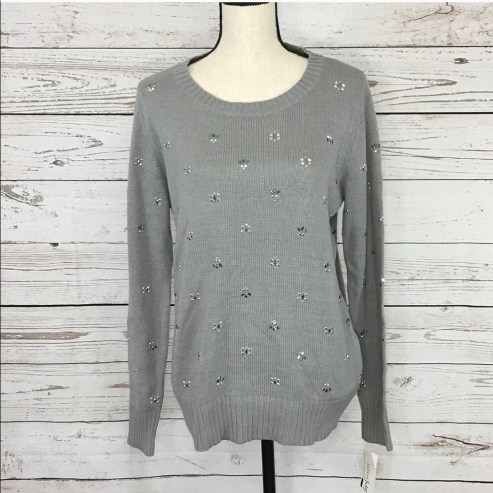 Maison Jules Gray Embellished Long Sleeve Sweater - Picture 2 of 8