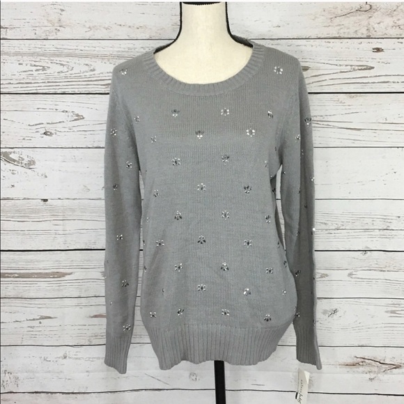 Maison Jules Gray Embellished Long Sleeve Sweater - Picture 2 of 8