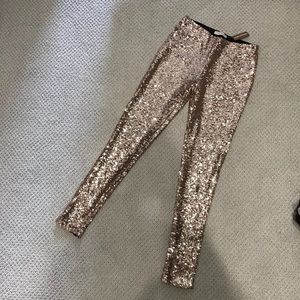 Rose gold sequins skinny pants