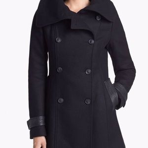 Mackage Leather Trim Double Breasted Peacoat