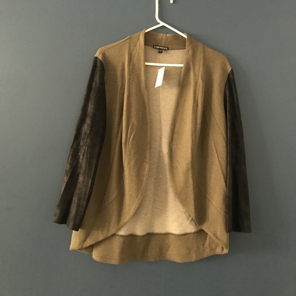 Express olive grey with black sleeves cardigan.