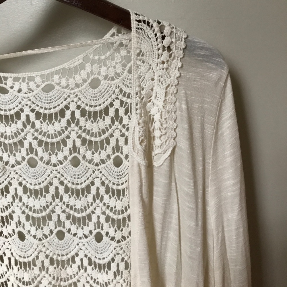 Lightweight Long Sleeve Cardigan with Lacey Detail